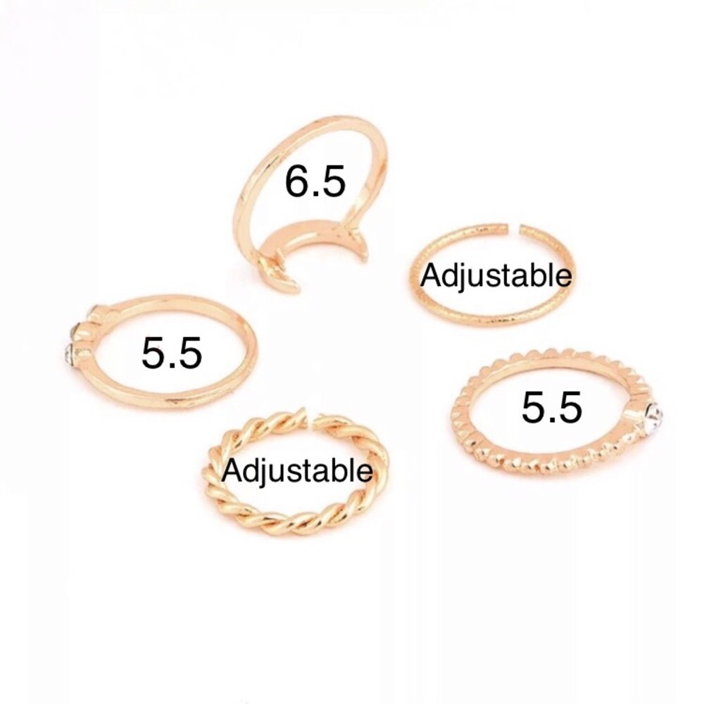 “Light Dreamer” Boho Gold Diamond Moon Ring Set - Picture 4 of 6